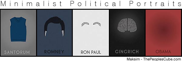 Minimalist Political Posters: Election Political cartoon - Santorum, Romney, Gingrich, Obama