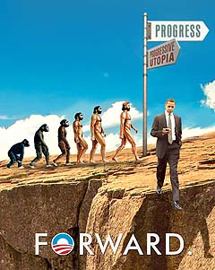 Obama slogan Forward off the cliff satirical cartoon