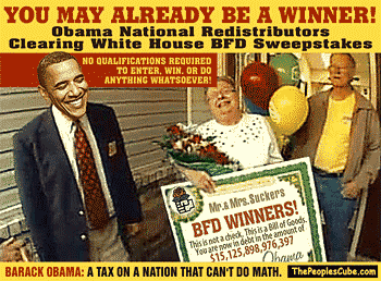 Obama National Redistributors Clearing White House BFD Sweeps - a spoof of National Publishers Clearing House Sweepstakes