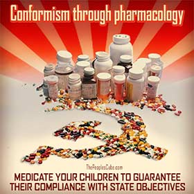 Pills in the shape of hammer and sickle cartoon