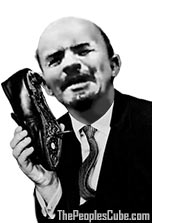 Lening talks on shoe phone funny picture