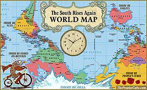 South Rises - upside down map cartoon