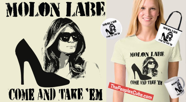 Melania's shoes on 'Molon Labe' T-shirts