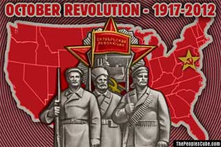 Obama's October Socialist Revolution in America cartoon poster