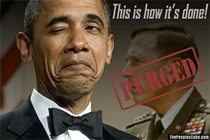 Obama purges Petraeus - this is how it's done - editorial cartoon