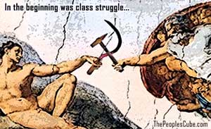 Cartoon - creation of communist man by Michaelangelo
