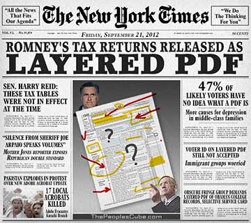Romney's Tax Returns Released as Layered PDFs funny parody picture