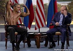 Manly Obama pictures vs. shirtless Putin