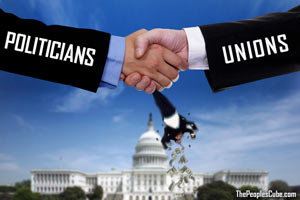 Unions and Politicians shake down taxpayers - cartoon logo