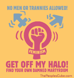 Feminists fights trannies logo: get off my halo!